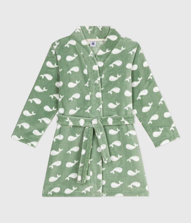 Vestaglia in pile con stampa bambino verde/bianco