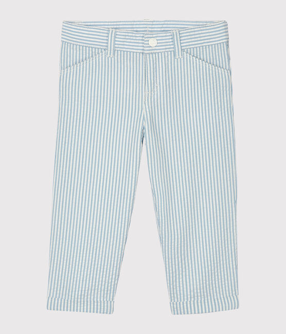Pantalone bebè maschietto in seersucker (tessuto goffrato) blu ACIER/bianco MARSHMALLOW