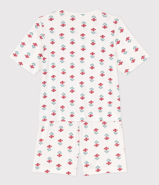 Pigiama donna corto in cotone a fiori bianco MARSHMALLOW/bianco MULTICO