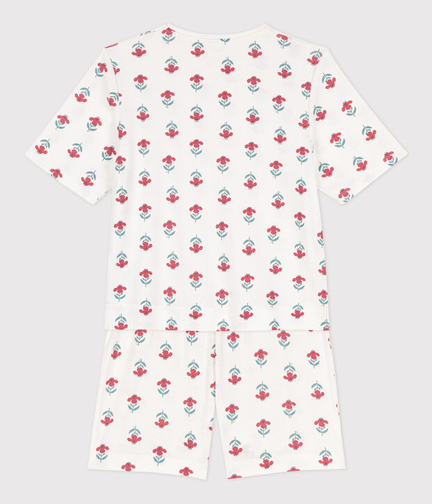 Pigiama donna corto in cotone a fiori bianco/multicolore