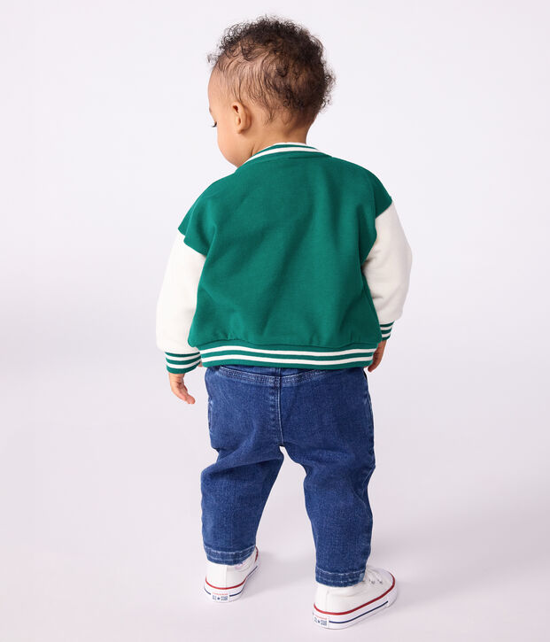 Teddy in cotone bicolore neonato verde/ecru