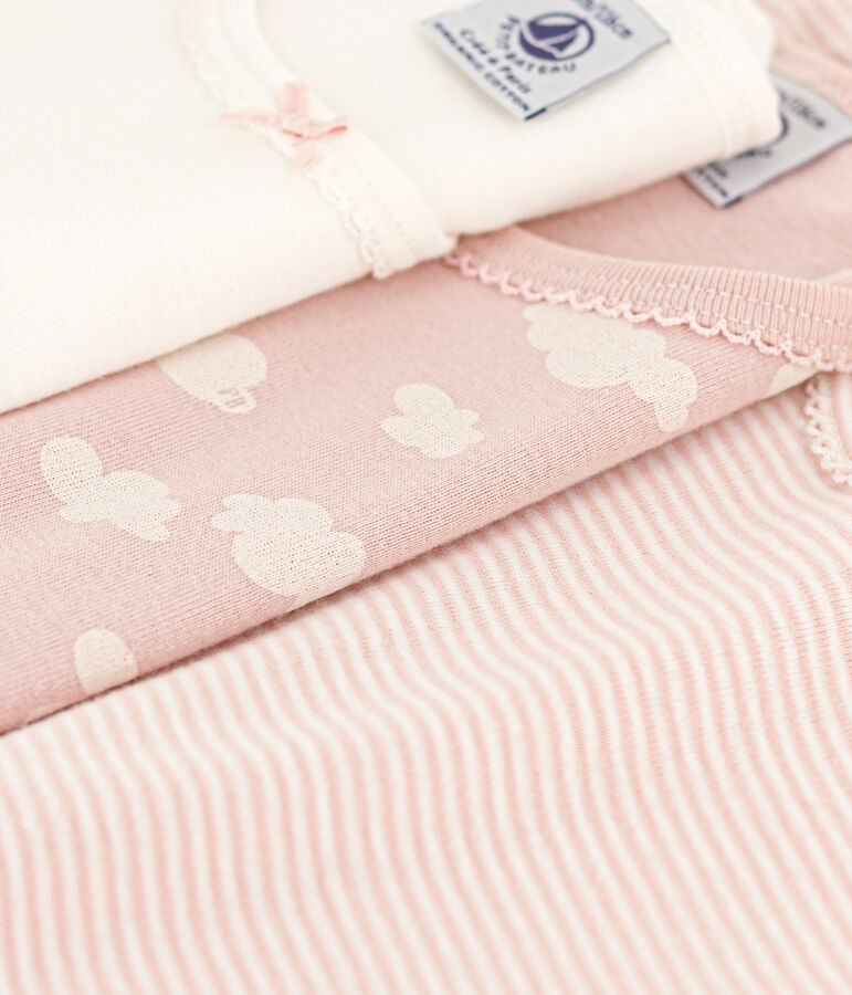 Confezione da 3 t-shirt bambina a maniche corte in cotone con nuvolette multicolore