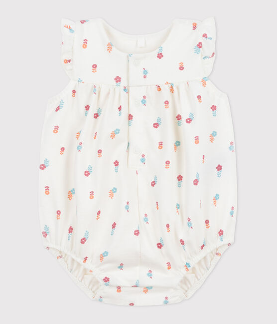 Pagliaccetto in cotone con stampa a fiorellini di campo neonato bianco MARSHMALLOW/bianco MULTICO