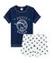 Pigiama corto bambino in lino/cotone blu MEDIEVAL/bianco MULTICO