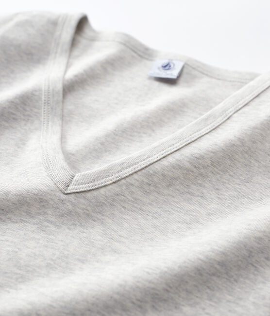 T-shirt L'ICONIQUE scollo a V in cotone Donna grigio BELUGA CHINE