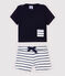 Insieme t-shirt/shorts in cotone lino bebè maschio blu SMOKING/bianco MARSHMALLOW