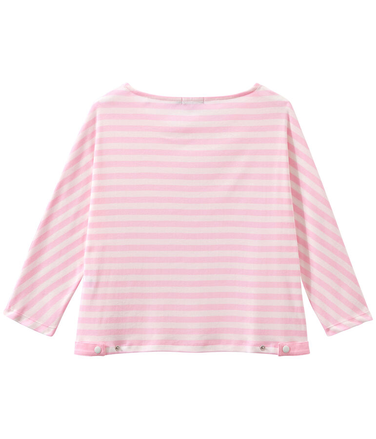 T-shirt donna maniche a 3/4 a righe rosa/bianco