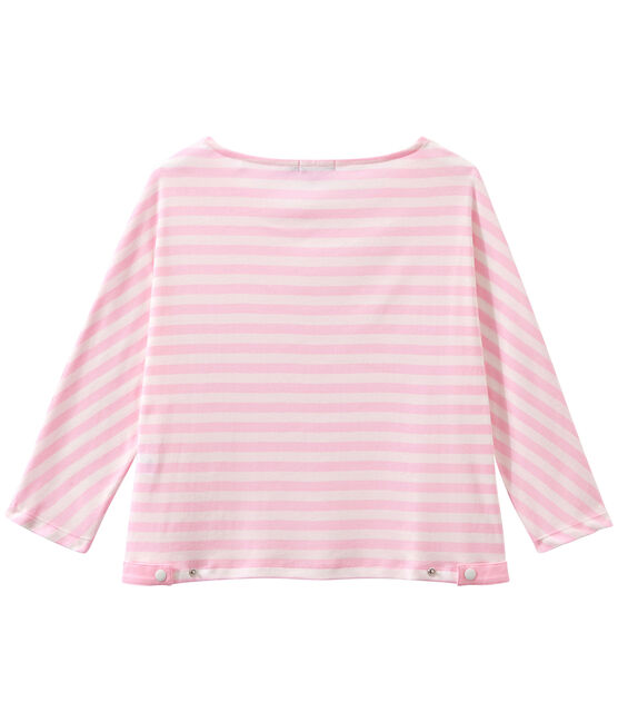 T-shirt donna maniche a 3/4 a righe rosa BABYLONE/bianco MARSHMALLOW