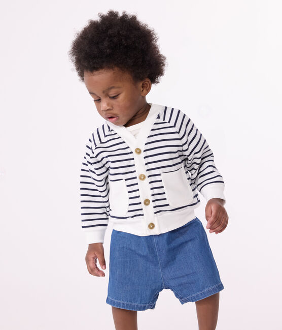 Cardigan in jersey spesso neonato bianco MARSHMALLOW/blu SMOKING