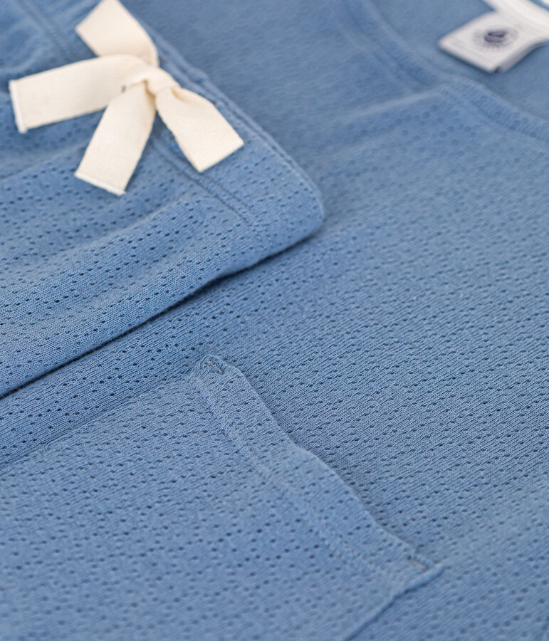 Pigiama donna con pantaloncini e t-shirt in cotone traforato tinta unita blu