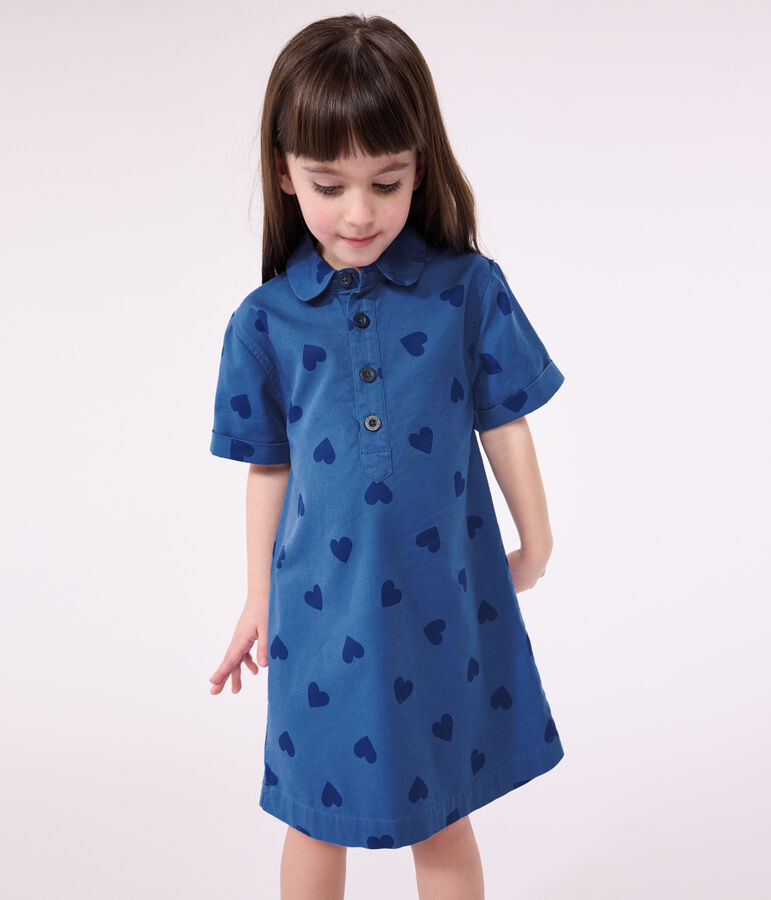 Abito a maniche corte in cotone a cuori bambina blu/blu