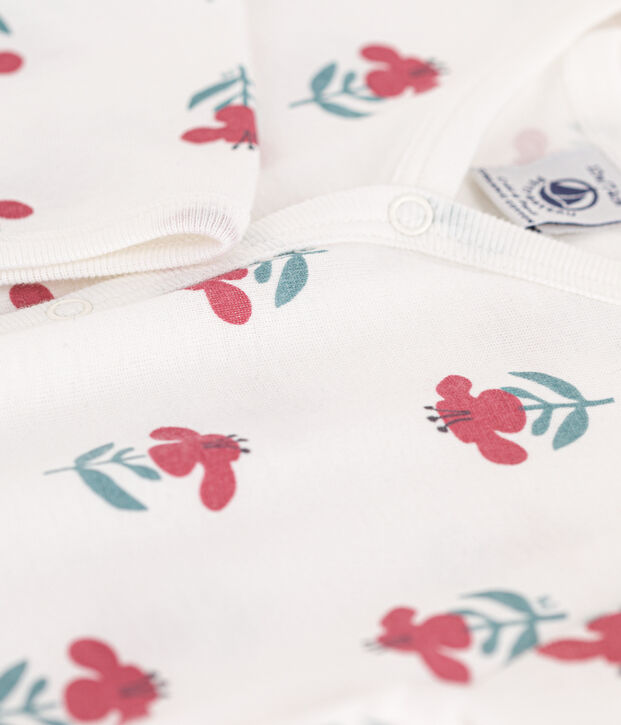 Tutina pigiama senza piedi a fiori in cotone bianco/multicolore