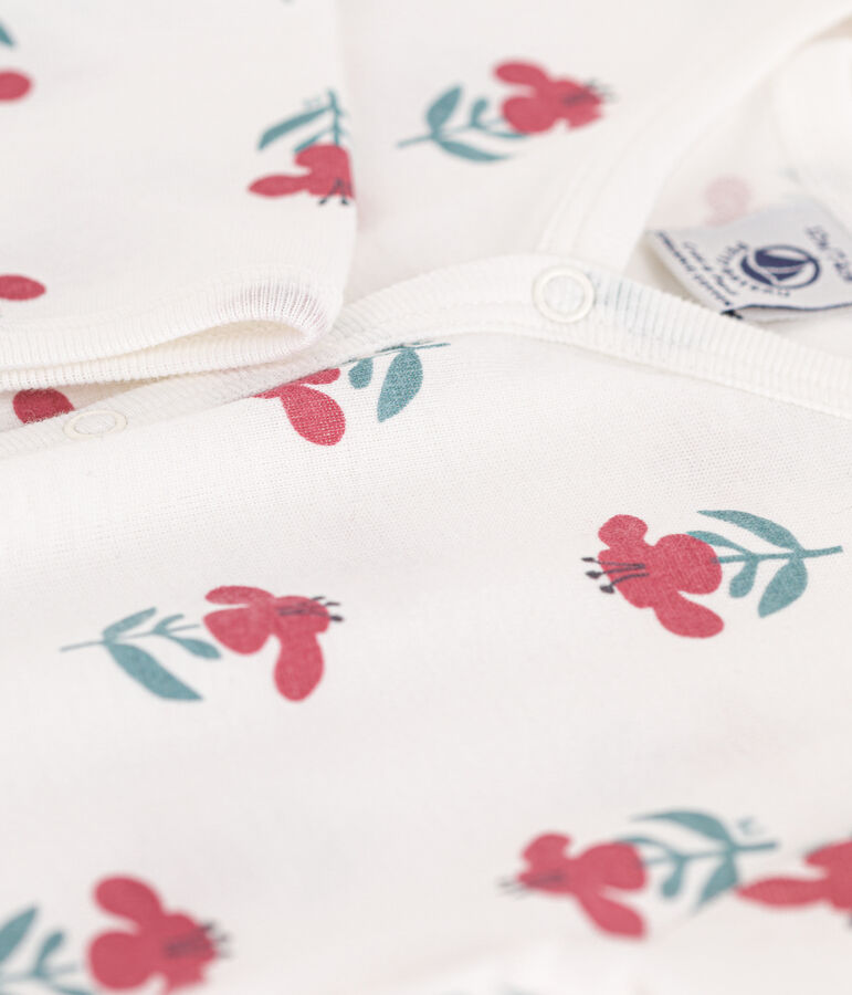 Tutina pigiama senza piedi a fiori in cotone bianco/multicolore