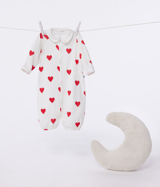 Tutina e sacco nanna in cotone con colletto a cuori rossi neonato bianco MARSHMALLOW/rosso TERKUIT