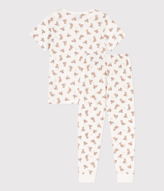 Pigiama in cotone a maniche corte con leopardi per bimbi, unisex bianco/multicolore