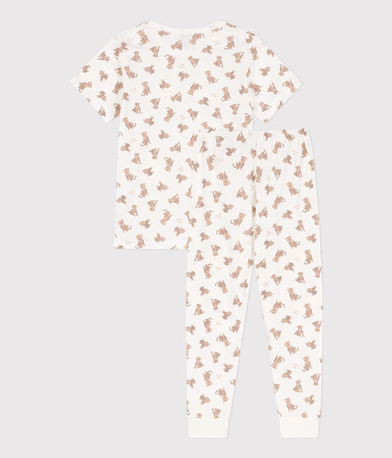 Pigiama in cotone a maniche corte con leopardi per bimbi, unisex bianco MARSHMALLOW/bianco MULTICO