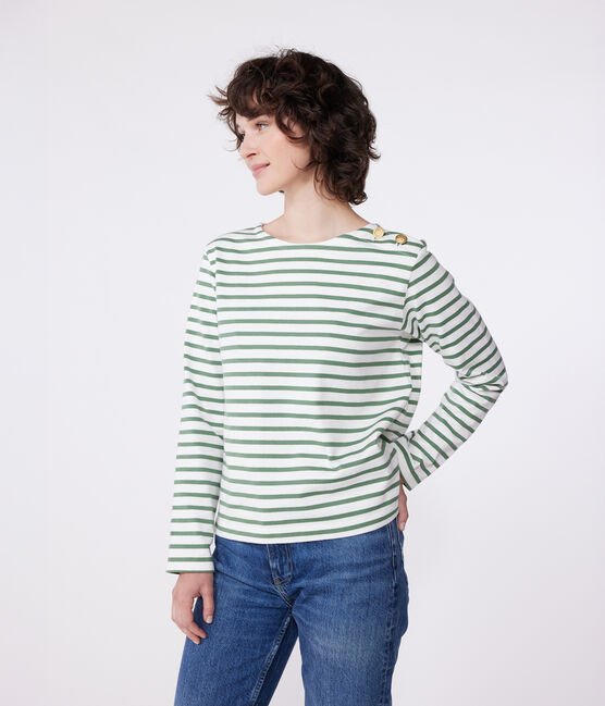 Marinière a maniche lunghe in cotone donna verde MARSHMALLOW/ PALMERAIE