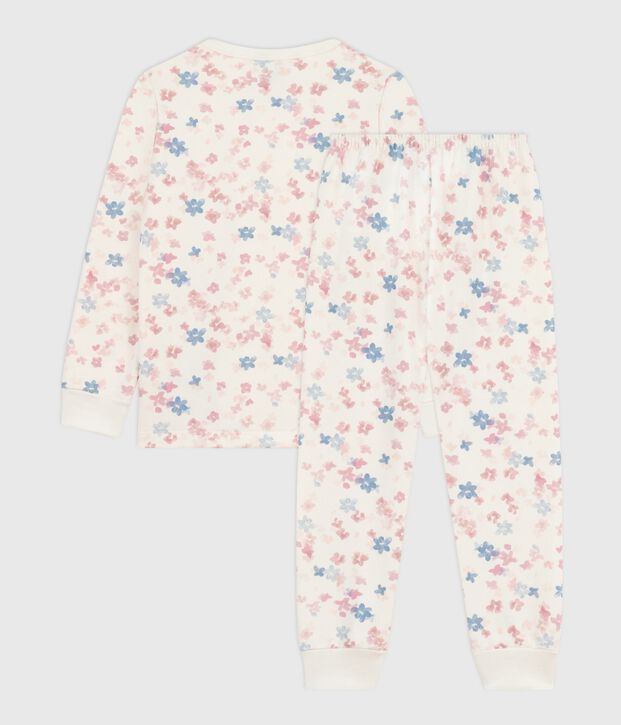 Pigiama bambino in tessuto felpato con stampa a fiori ecru/multicolore