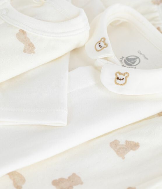 Set regalo 3 pezzi in cotone con orsetto stampato neonato MARSHMALLOW/ BRUN