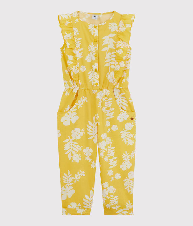 Tutina bambina in popeline stampato giallo/bianco