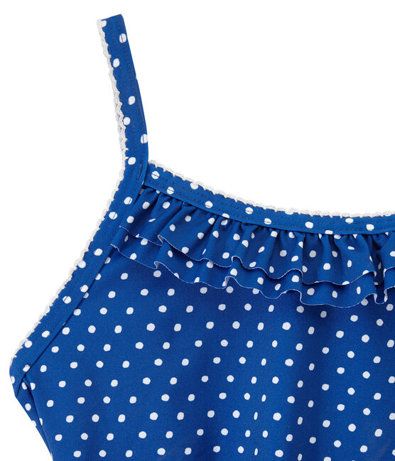 Costume da bagno bambina intero a pois blu PERSE/bianco MARSHMALLOW