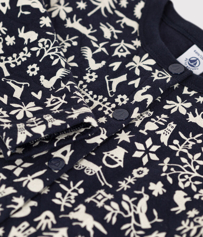 Cardigan fantasia in tubique trapuntato bambina blu/ecru