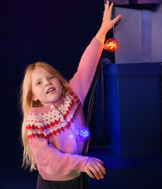 Cardigan in maglia jacquard di lana e cotone bambina rosa ROSEWOOD/ AVALANCHE
