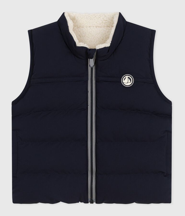 Piumino senza maniche double face neonato blu/ecru