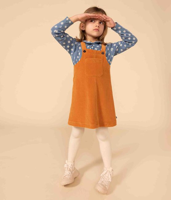 Abito salopette in bouclette di velluto bambina marrone ECUREUIL