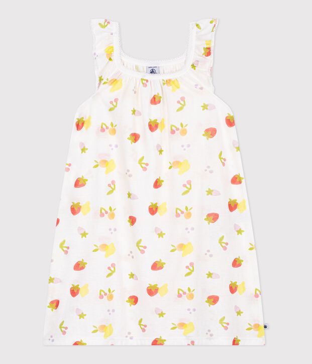 Camicia da notte in cotone con frutti stampati bambina bianco/multicolore