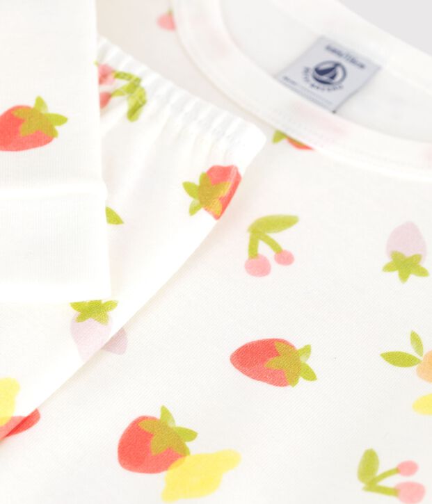Pigiama molto aderente in cotone con stampa di frutti bambina bianco/multicolore