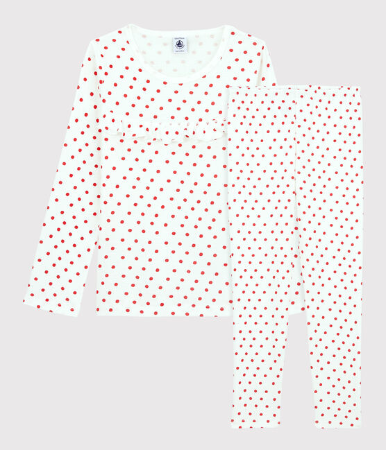 Pigiama a pois rossi bambina in cotone bianco MARSHMALLOW/rosso PEPS