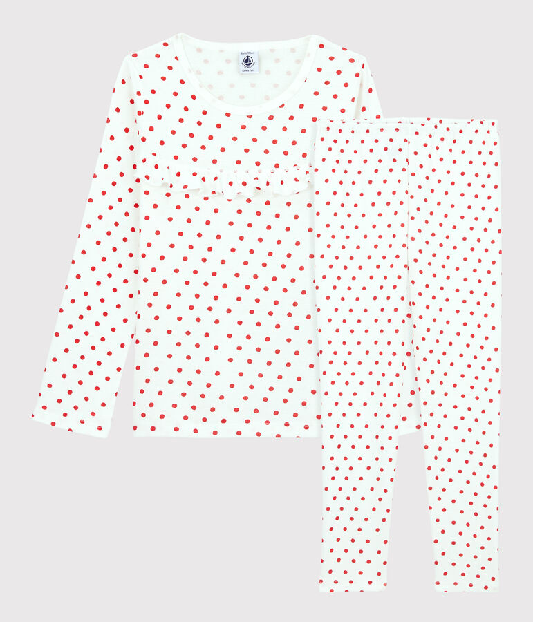 Pigiama a pois rossi bambina in cotone bianco/rosso