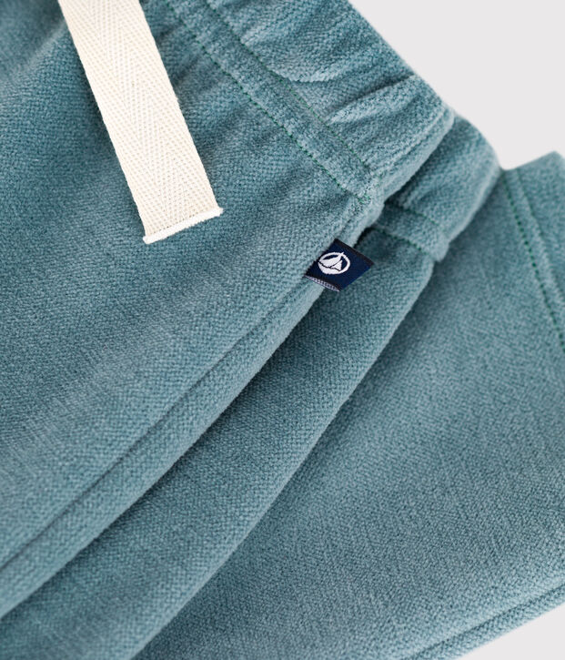 Pantaloni in velluto boucl&eacute; tinta unita neonato blu