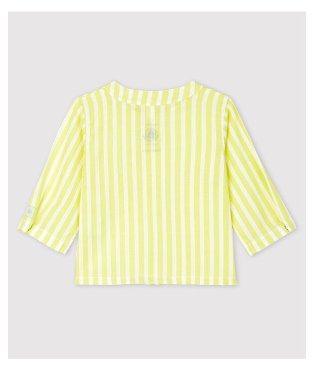 Blusa a righe gialle beb&egrave; in popeline di cotone biologico giallo/bianco