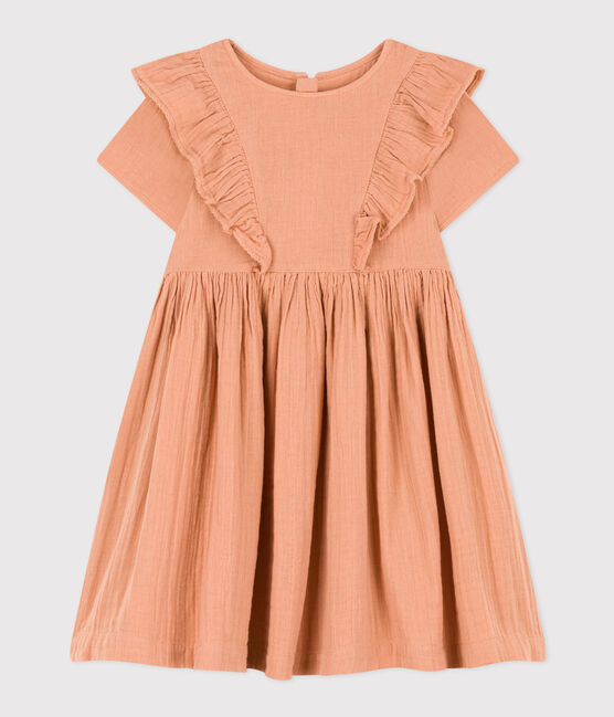 Abito a maniche corte in garza di cotone tinta unita bambina rosa SIENNA