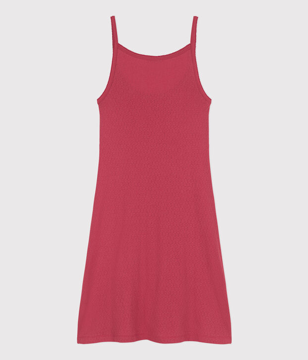 Camicia da notte tinta unita in cotone traforato donna rosa