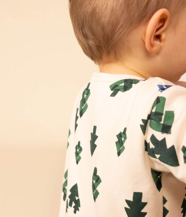 Pigiama beb&egrave; alberi in tessuto felpato ecru/multicolore