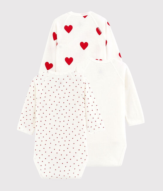 Confezione da 3 body bebè incrociati cuore rosso manica lunga in cotone biologico variante 1