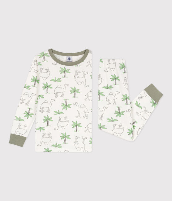 Pigiama bambino unisex in cotone con dromedari bianco MARSHMALLOW/bianco MULTICO