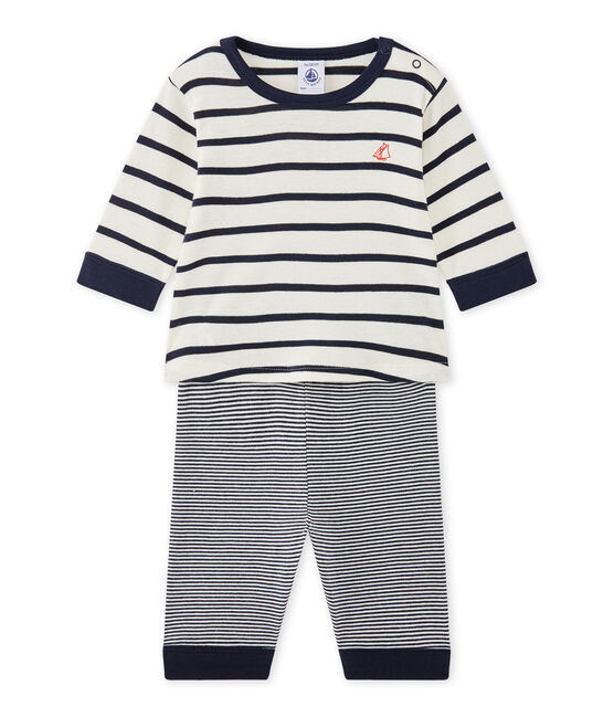 Pigiama senza piedini per bebé maschio beige COQUILLE/blu SMOKING
