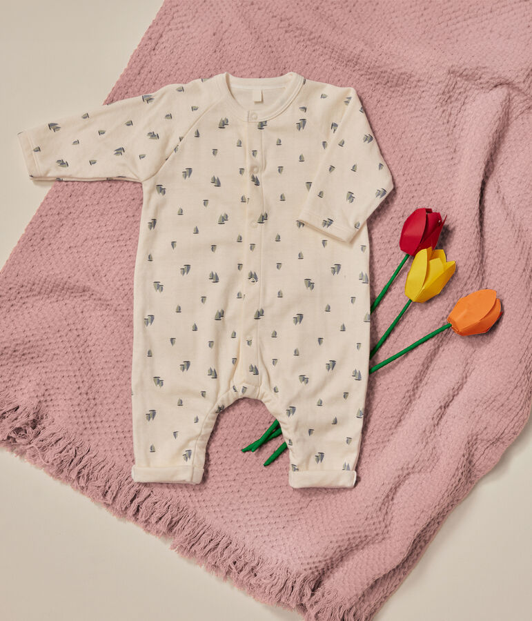 Tutina lunga in tubique neonato ecru/multicolore