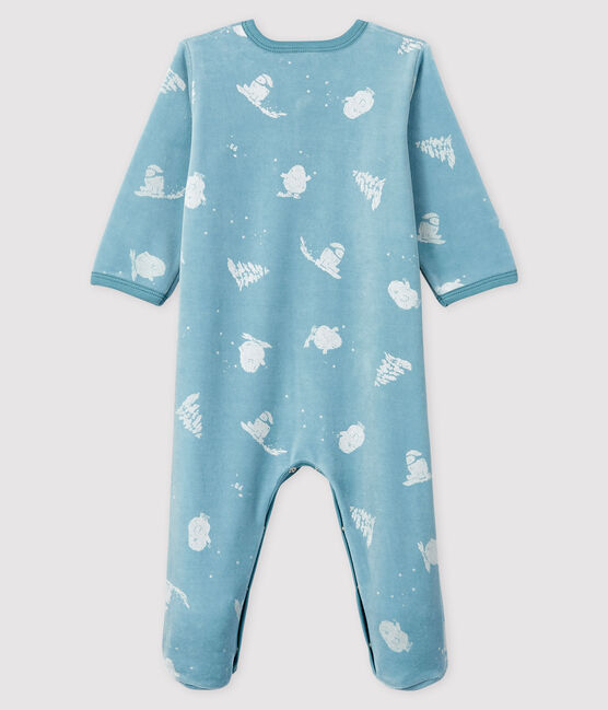 Tutina yeti bebè in ciniglia blu BRUME/ MARSHMALLOW