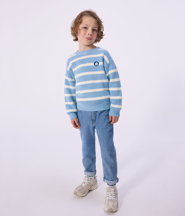Pullover in maglia bambino blu/ecru