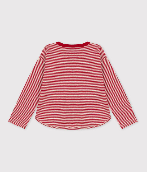 T-shirt bambino a maniche lunghe in tubique rosso/beige