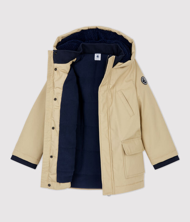 Parka bambino in cotone spalmato beige