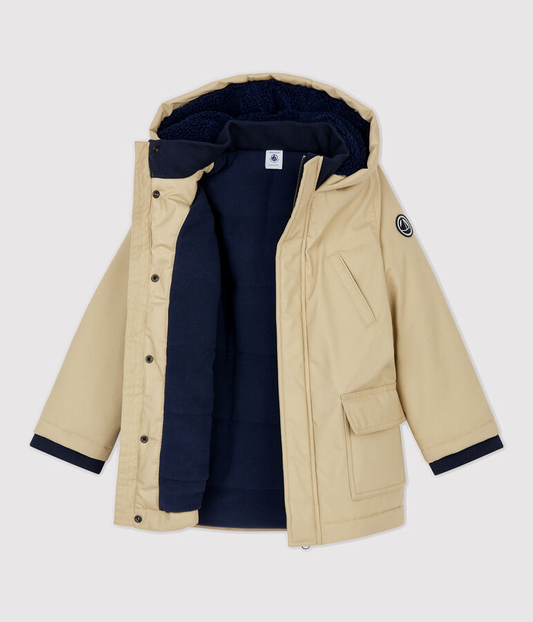 Parka bambino in cotone spalmato beige