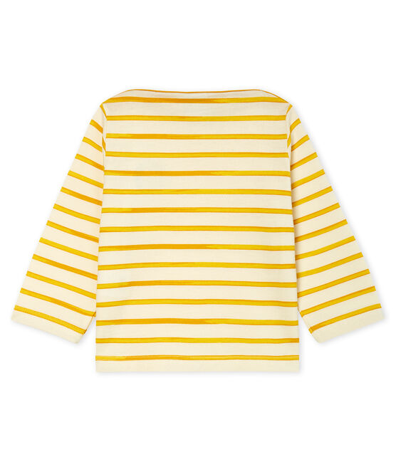 T-shirt a manica lunga bebè maschio a righe bianco MARSHMALLOW/giallo BOUDOR