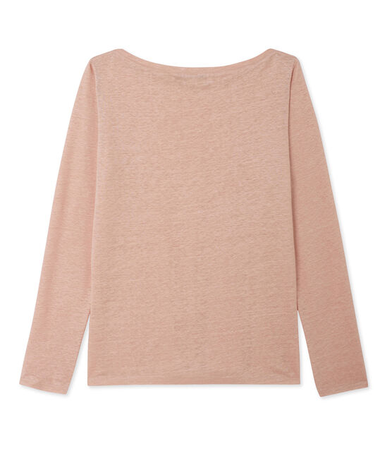 T-shirt donna a maniche lunghe in lino laccato rosa ROSE/grigio ARGENT