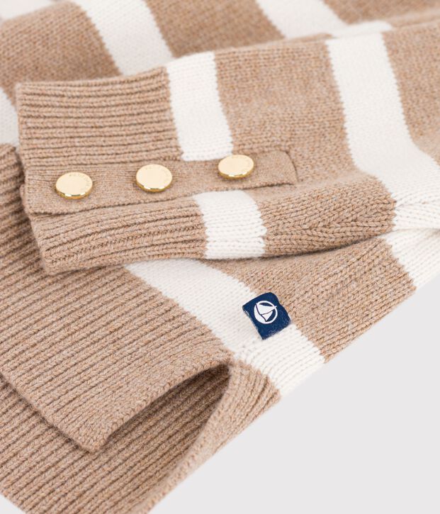 Pullover dolcevita in misto lana e cotone a righe donna beige/ecru